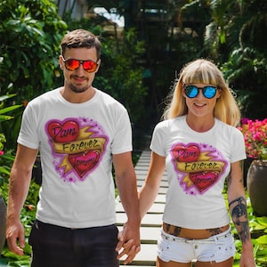 Airbrush T-shirt * Hearts with Ribbon/Banner * Forever