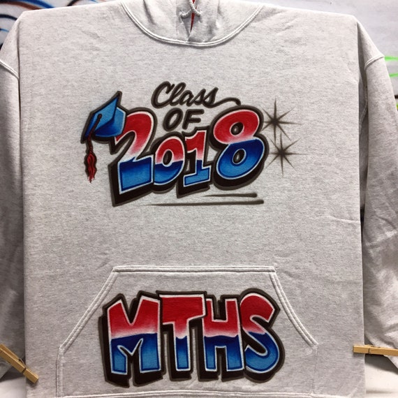 Airbrush Hoodie Class of All Over Airbrushed Hoodie Hooded Sweatshirt Your School Color Etsy