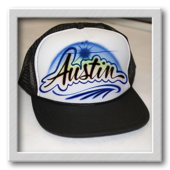 Airbrushed Trucker Hat Script Etsy Cap Hat Name Hat Trucker Denmark 