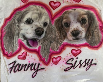 Airbrush T-shirt * Two Pets Portrait * Hearts