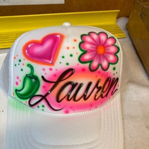 Airbrushed Trucker Hat * Name * Butterfly * Heart * Jalapeno *Your Name/Word * Spicy * Hot