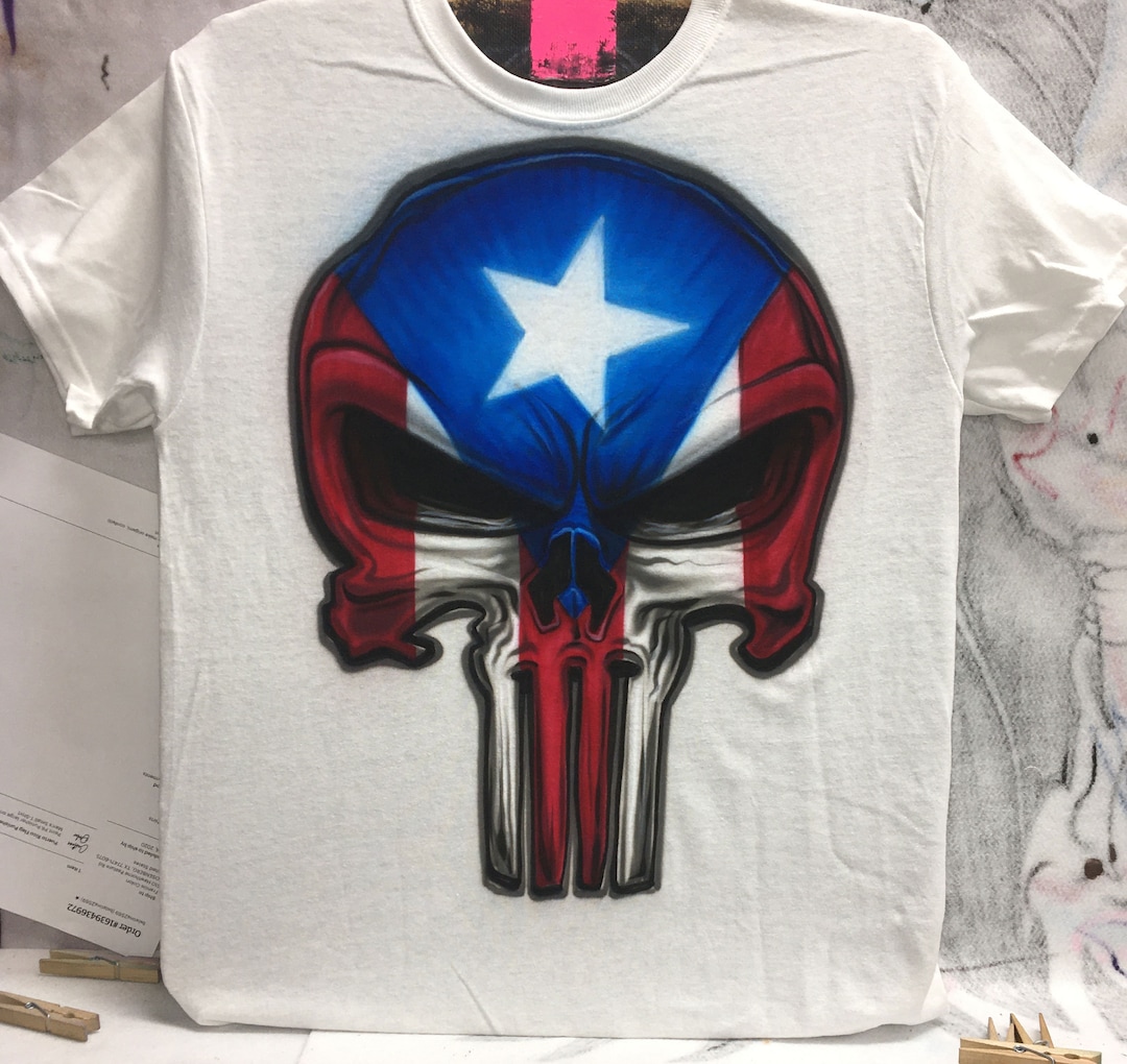 Airbrush T-shirt Puerto Rico Skull Flag Personalized Gift