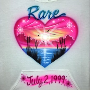 Airbrush T-shirt - Selena Gomez Inspired - Beach Scene - Birth Date