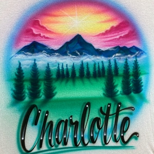 Airbrush T-shirt - Smoky Mountains - Pine Trees - Personalized