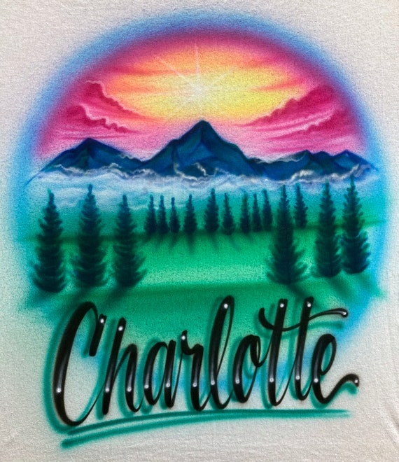 Airbrush T-shirt - Smoky Mountains - Pine Trees - Personalized - Etsy
