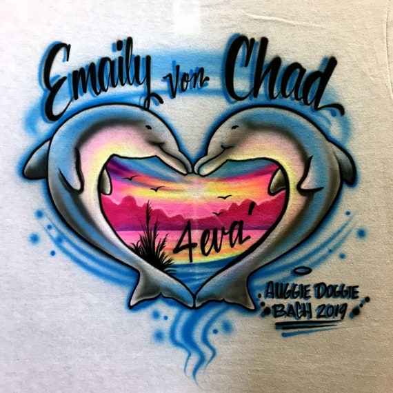 Airbrushed T-shirt * Dolphin Heart * Beach * Sunset - Etsy