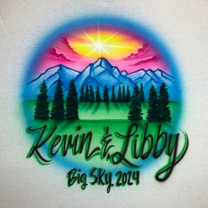 Airbrushed T-shirt * Mountains * Trees * Sunset