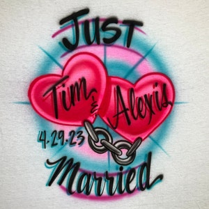 Airbrushed T-shirt * Just Married * Chain Link * Hearts * You Choose Colors