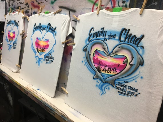 Airbrushed T-shirt * Dolphin Heart * Beach * Sunset - Etsy