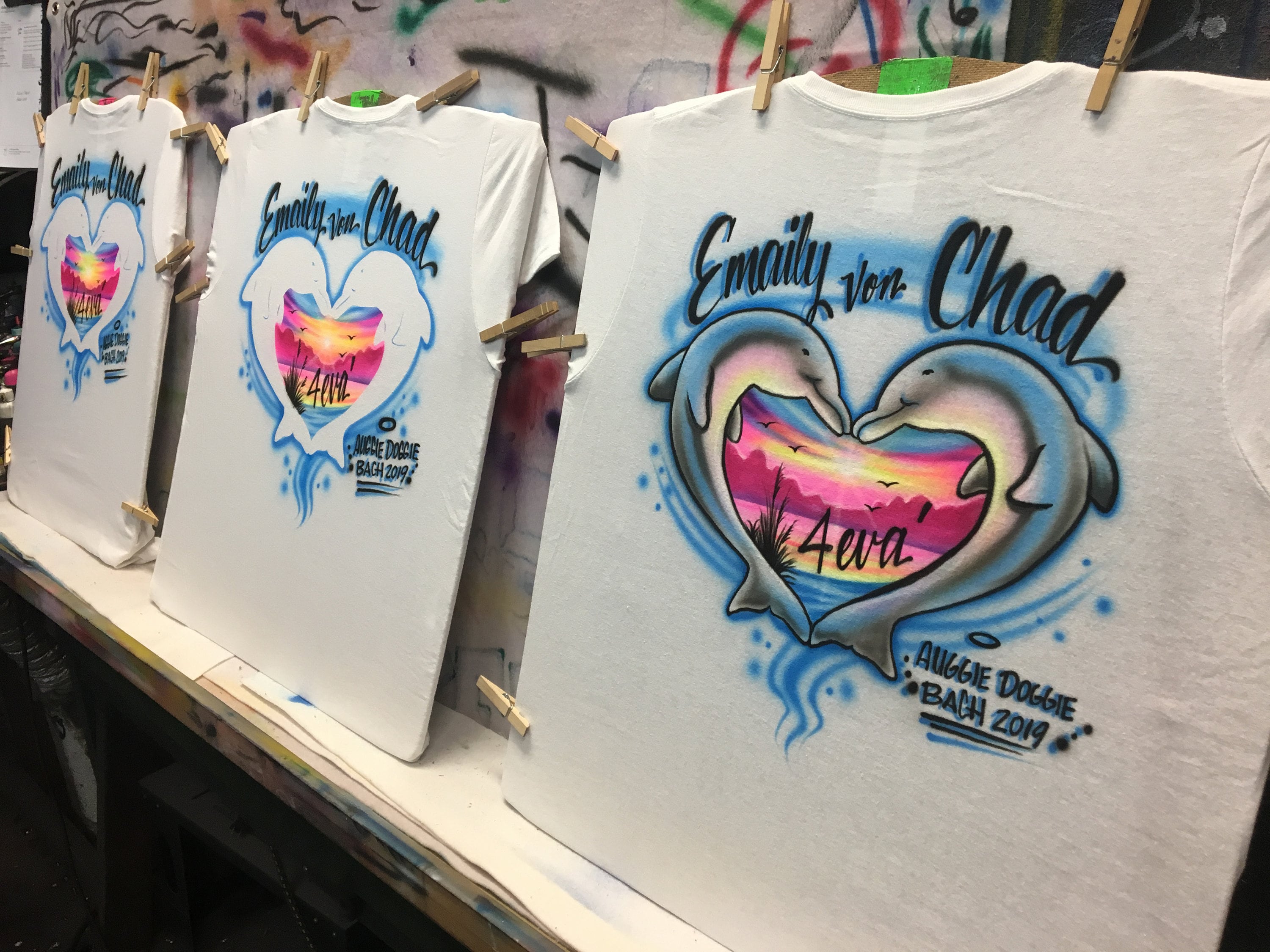 Airbrushed T-shirt * Dolphin Heart * Beach * Sunset - Etsy