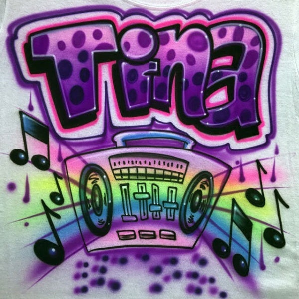 Airbrush T-shirt - 80's - 90's  - Hip Hop - Boom Box - Music - Graffiti