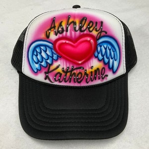 Airbrushed Trucker Hat * Your Name(s) * Love * Wings * Heart * BFF * Couple