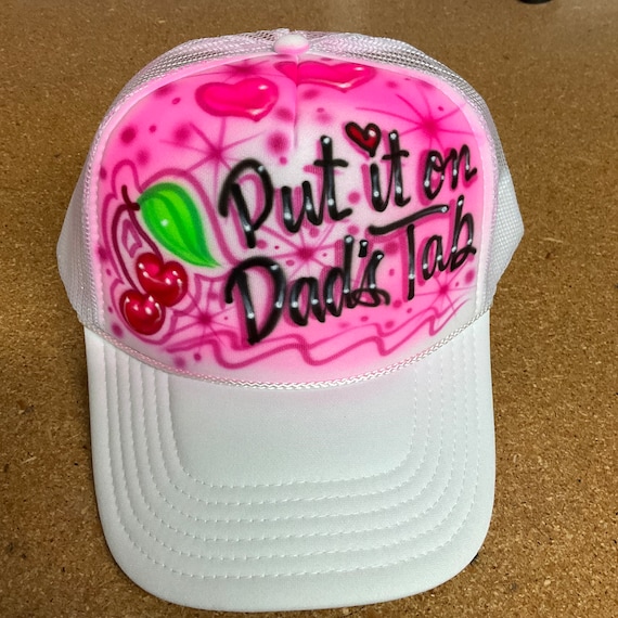 Airbrushed Trucker Hat * Cherries * Hearts * Bitch on Wheels * - Etsy