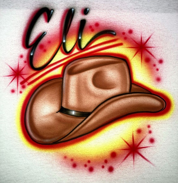 Airbrushed T-shirt Name With Cowboy or Cowgirl Hat