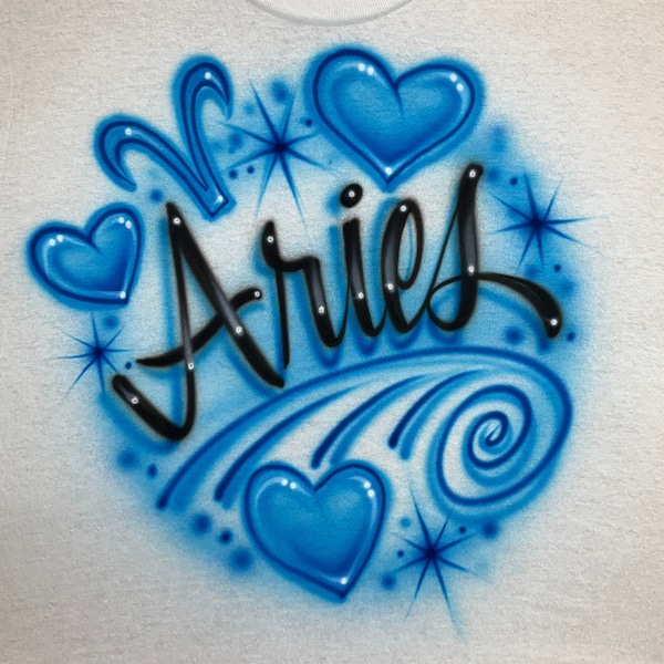 Airbrush T-Shirt - Aries zodiac symbol with Hearts