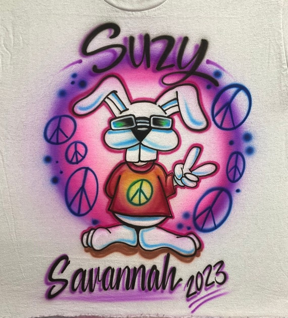 Airbrushed T-shirt * Peace Bunny * Your/word - Etsy