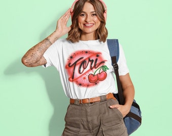 Airbrushed T-shirt * Name with Cherries * Buy matching hat