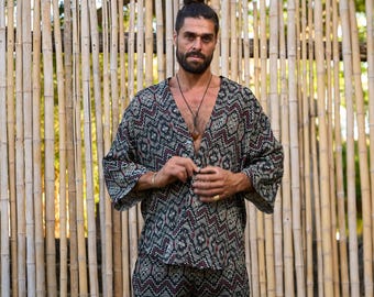 Completo Boho da uomo/Completo casual da uomo/Completo camicia e pantaloni/Completo da uomo/Completo da uomo/Kimono e pantaloni da uomo/Completo etnico da uomo/Abbigliamento da uomo