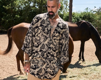 Mens Long Shirt / Mens Shirt/ Man Black Shirt/ Button Down Mens Shirt  /Printed Man Shirt / Mens Kimono / Man Long  Shirt / Mens top