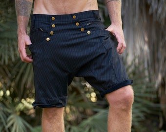 Herren Drop Crotch Short / Herren Shorts mit tiefem Schritt / Schwarze Shorts für Männer / Herren Shorts / Nadelstreifen Herren Shorts / Schwarz Herren Shorts / Herren Shorts