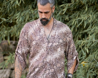 Man Shirt / Man Long Shirt/ Man Brown Shirt/Button Down Mens Shirt / Mens Shirt/ Mens Clothing/ Man Kimono/ Man Kaftan/ Man Clothing
