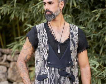 Mens Black Vest/ Man Vest/ Chakana Reversible Vest/ Man Black Vest/ Mens Vest/ Man Waistcoat/Mens Waiscoat/Black Vest