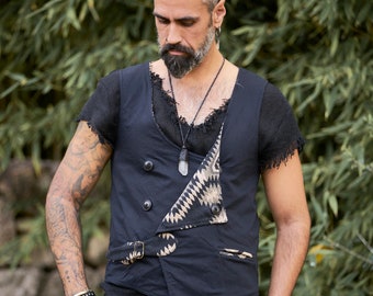 Mens Black Vest/ Man Vest/ Mens Reversible Vest/ Man Black Vest/ Mens Vest/ Man Waistcoat/ Mens Waistcoat/ Black Vest/ Burning Man Vest