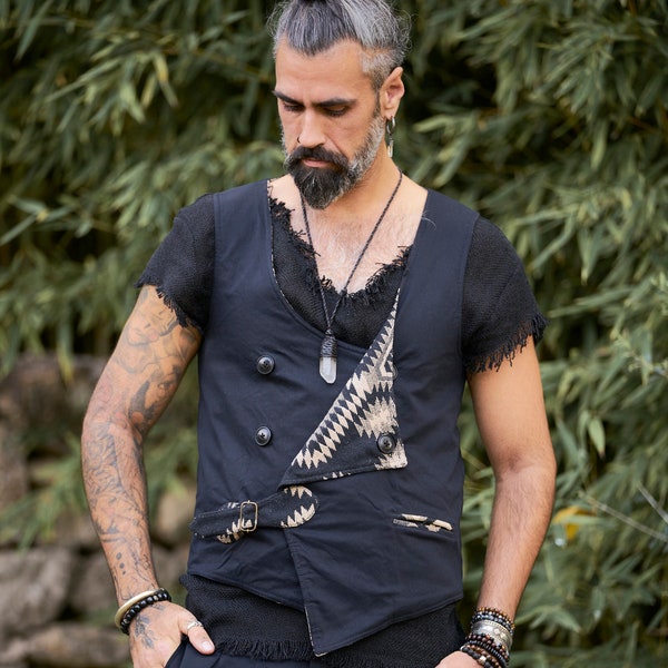 Mens Black Vest/ Man Vest/ Mens Reversible Vest/ Man Black Vest/ Mens Vest/ Man Waistcoat/ Mens Waistcoat/ Black Vest/ Burning Man Vest