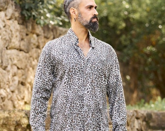 Mens Animal Print Shirt / Man Shirt/ Button Down Mens Shirt /Mens Shirt/ Long Sleeved Shirt / Animal Print Shirt/ Mens top