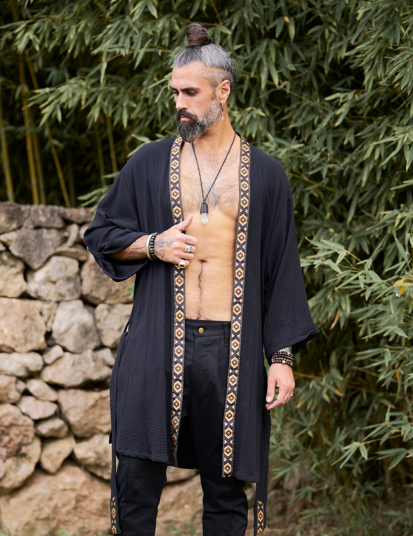 Black Organic Kimono/ Man Kimono/ Kimono Robe/man Kaftan /mens Yukata ...