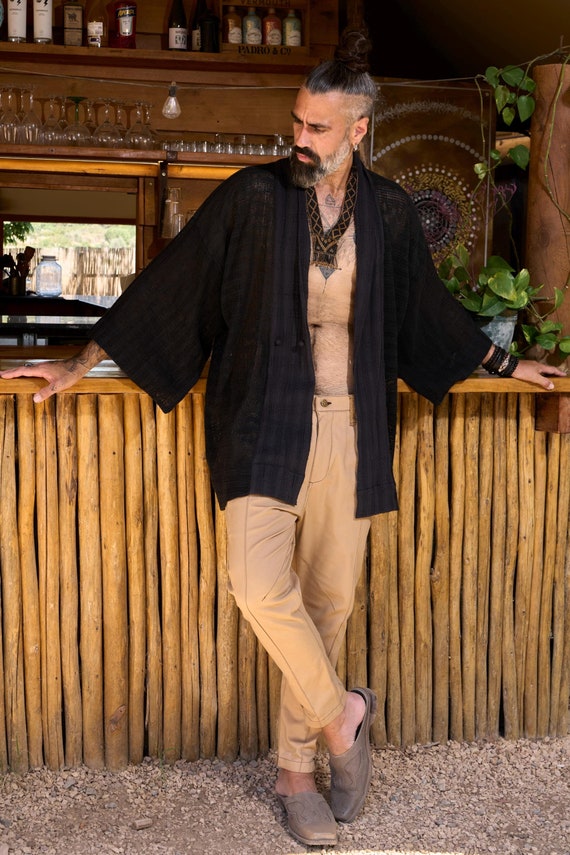 Short Kimono/ Black Woven Kimono/ Black Short Kimono/ Black Jacket