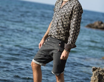 Jeans da uomo, jeans corti, pantaloncini con cavallo basso