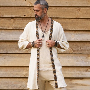Off White Mens Kimono/ Man Kimono/ Kimono Robe/Man Kaftan /Mens Yukata Robe/Boho Kimono/Burning Man Clothing/Organic Cotton Kimono/ Festival
