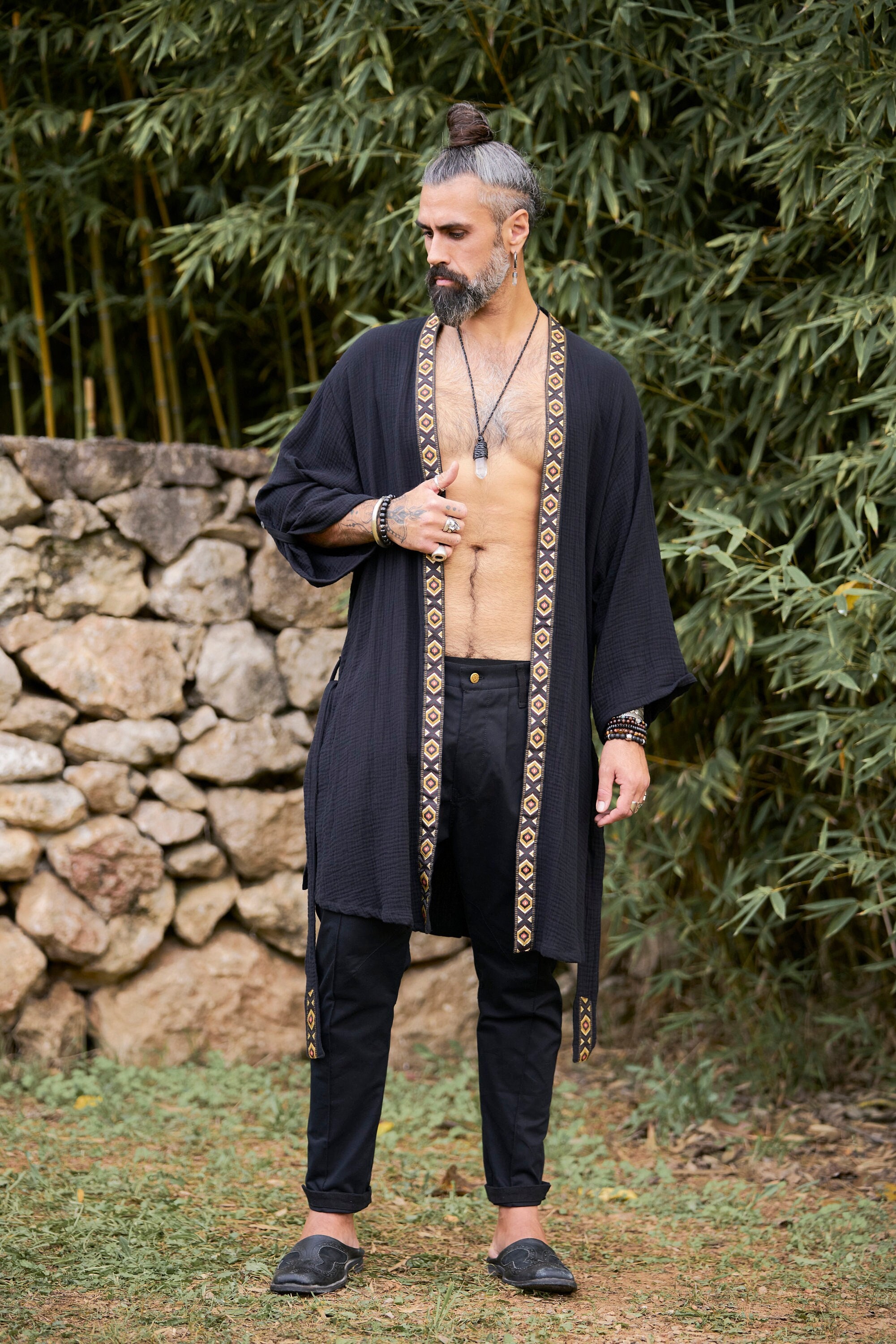 Black Organic Kimono/ Man Kimono/ Kimono Robe/man Kaftan /mens - Etsy