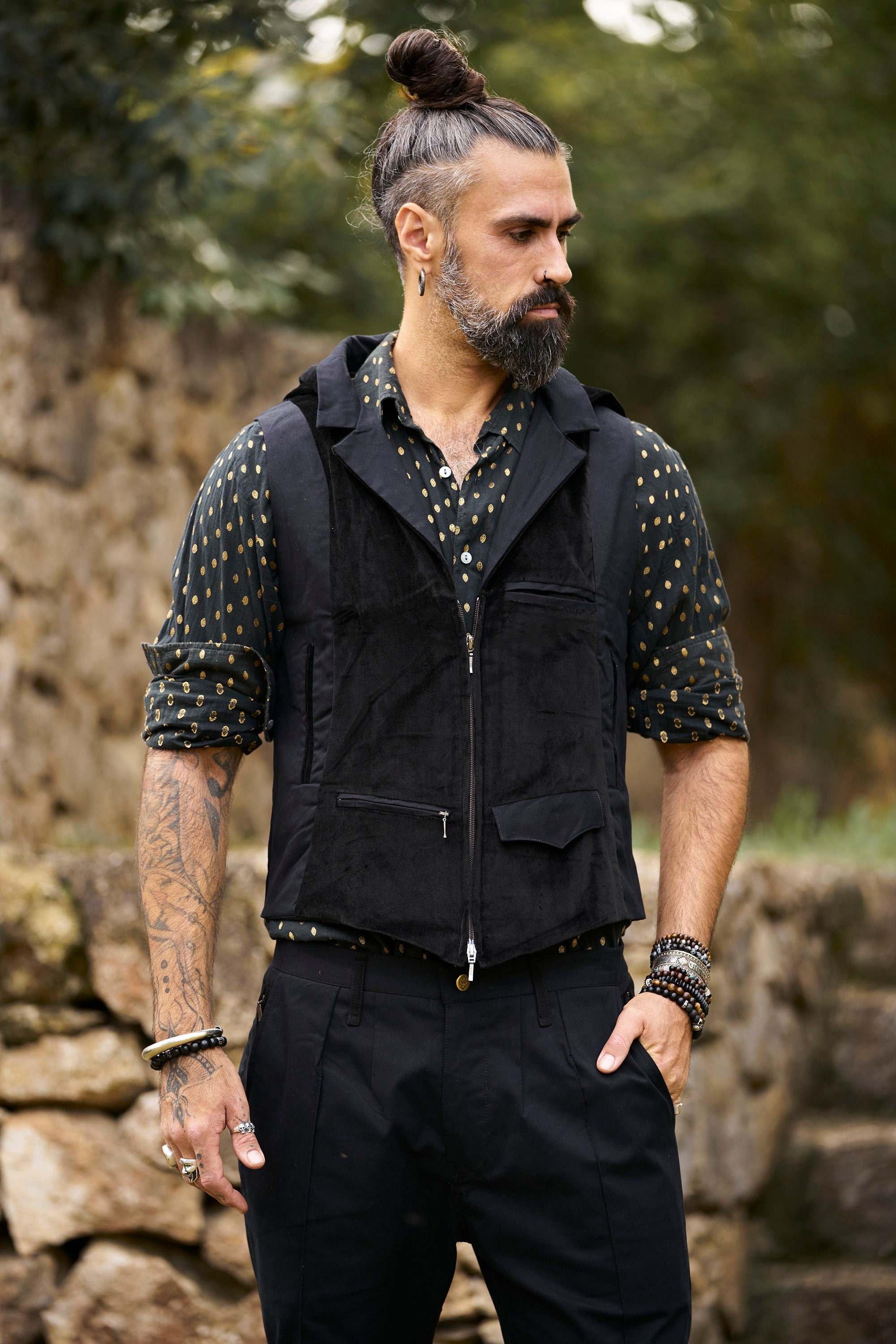 Mens Black Vest/ Man Vest/ Black Hooded Vest/ Man Black Vest