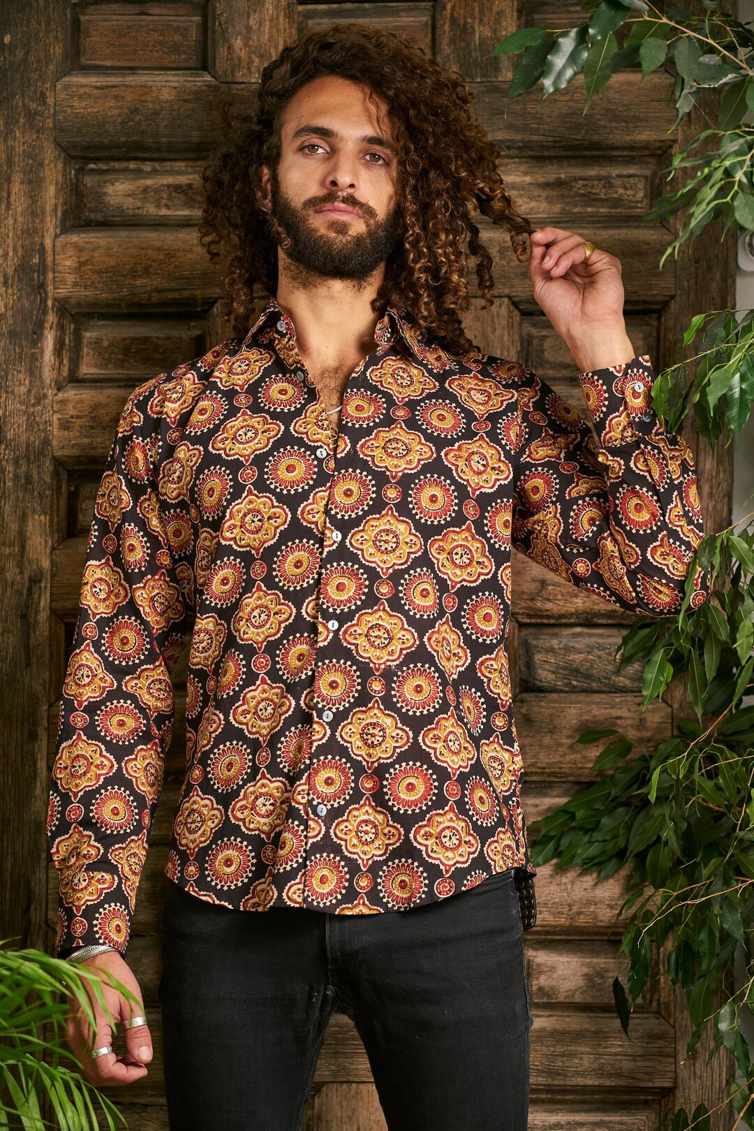 Mens Print Shirt / Block Print Shirt/ Button Down Mens Shirt /long