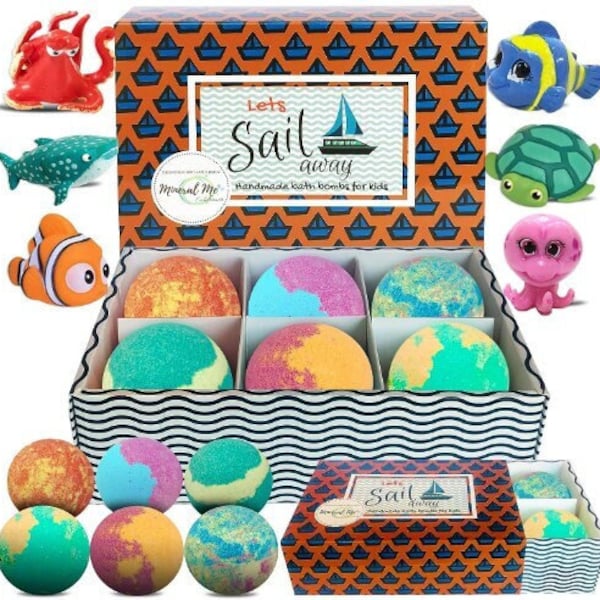 Bath Bombs for Kids with Surprise Toys inside, Bath Bombs with Sea Animal Toys Inside, Bubble Bath Fizzies w/Rich Bubbles, Birthday Gifts