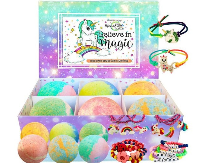 Unicorn Bath Bombs for Girls with Jewelry Inside - 6 Organic Skin Moisturizing Bath Bombs with Surprise Inside, Birthday Gifts for Girls