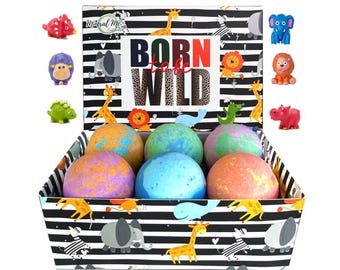 Kids Bath Bombs with Surprise Animal Toys, Organic Shea Butter Bath Fizzies