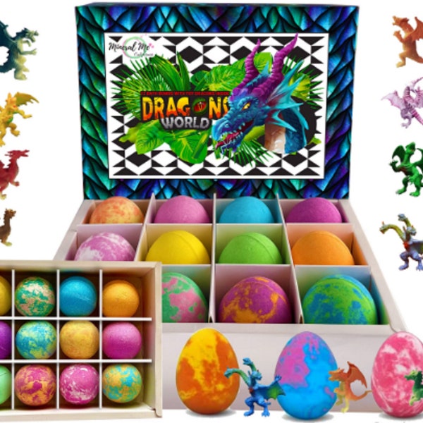 Bath Bombs for Kids with Surprise,  Egg Bath Bombs with Dragon Toys Inside, Fizzy Balls w/Rich Bubbles, Birthday Gifts for Kids, Boys