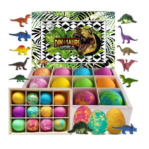 Dinosaur Bath Bombs for Kids with surprise inside, 12 Organic Dino Egg Bath Bombs, Bubble Bath Fizzies, Birthday Gifts for Kids, Boys, Girls
