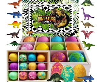 Dinosaur Bath Bombs Set, Organic Dino Egg Fizzies with Surprise Toy