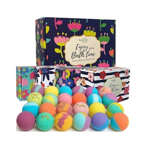 Bath Bombs for Women, 24 Organic Bath Bombs with Essential Oils & Moisturizing Shea Butter, Birthday Gifts for Women, Girls, Selfcare Gifts