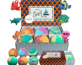 Kids Bath Bombs with Sea Animal Surprise Toys, Organic Shea Butter Fizzies