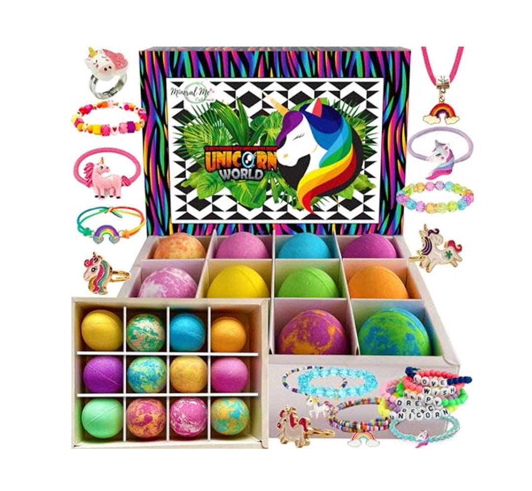 Unicorn Bath Bombs for Girls With Jewelry Inside 12 Organic Skin