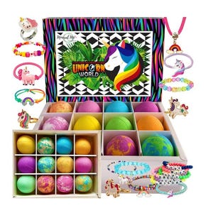 Unicorn Bath Bombs with Jewelry Surprise – Organic Kids Bath Fizzers, Set of 12