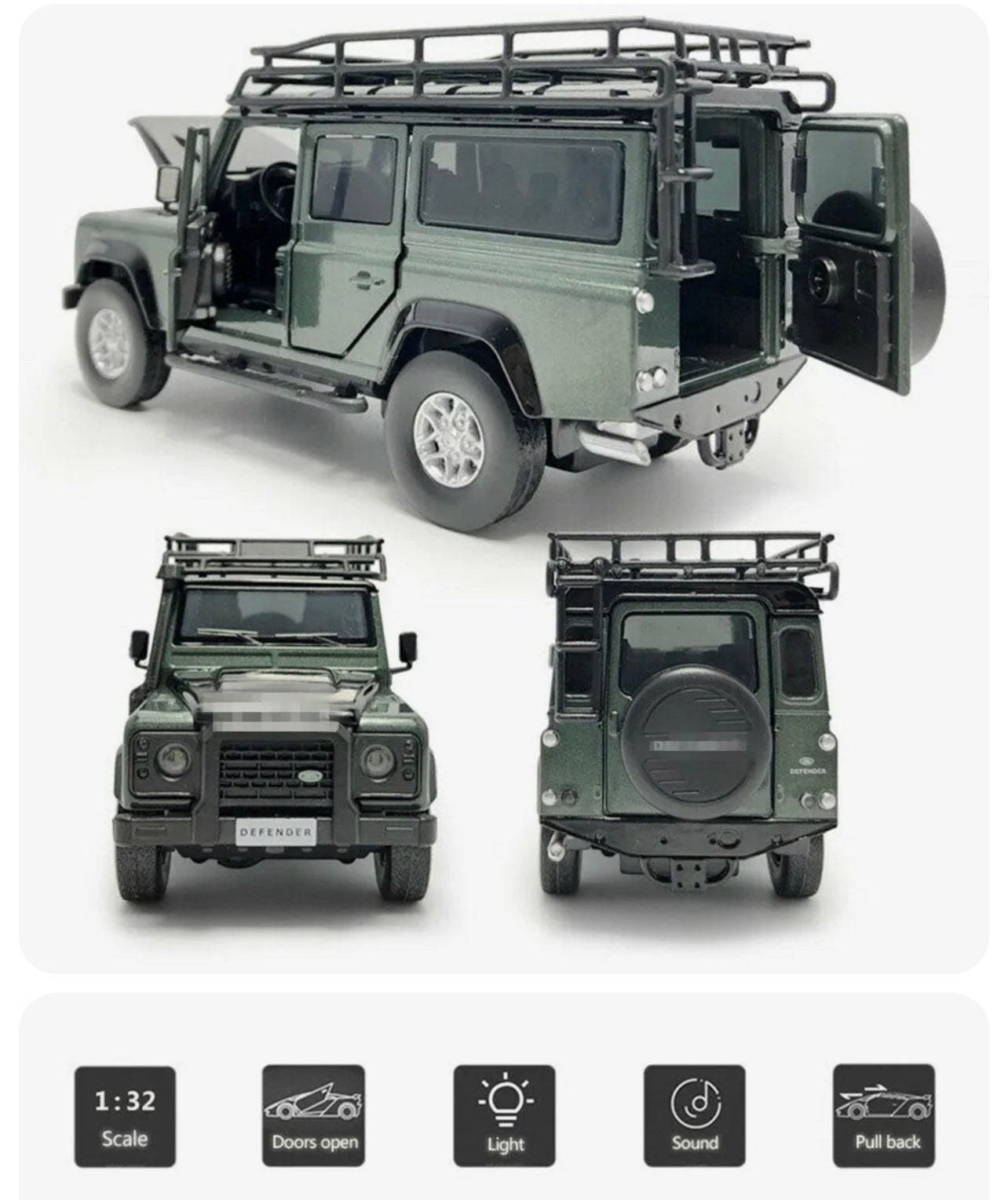 Land Rover Defender Army Diecast Scale Model Car 1:36 Boxed New Design ...
