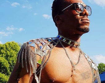 Mirror Crystal Chain Harness: Gladiator Shoulder Piece, Rave Costume