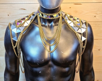 The Emperor chain harness. Burning man shoulder piece , Festival outfit