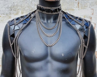 Chain harness Rave Festival- The Emperor Burning man shoulder piece , Festival outfit